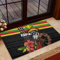 Kanaka Maoli Ikaika Warrior Rubber Doormat Hibiscus Kakau Art and Tapa Tribal Pattern