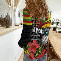 Kanaka Maoli Ikaika Warrior Women Casual Shirt Hibiscus Kakau Art and Tapa Tribal Pattern