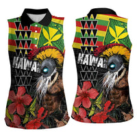 Kanaka Maoli Ikaika Warrior Women Sleeveless Polo Shirt Hibiscus Kakau Art and Tapa Tribal Pattern