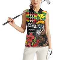 Kanaka Maoli Ikaika Warrior Women Sleeveless Polo Shirt Hibiscus Kakau Art and Tapa Tribal Pattern