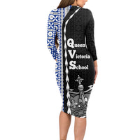 Fiji Queen Victoria School Long Sleeve Bodycon Dress Tapa and Polynesian Tribal Pattern Half Style LT03 - Polynesian Pride