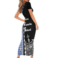 Fiji Queen Victoria School Short Sleeve Bodycon Dress Tapa and Polynesian Tribal Pattern Half Style LT03 - Polynesian Pride