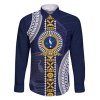 Fiji Ratu Kadavulevu School Family Matching Mermaid Dress and Hawaiian Shirt Tapa and Polynesian Tribal Pattern LT03 Dad's Shirt - Long Sleeve Blue - Polynesian Pride