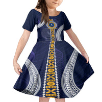 Fiji Ratu Kadavulevu School Family Matching Tank Maxi Dress and Hawaiian Shirt Tapa and Polynesian Tribal Pattern LT03 Daughter's Dress Blue - Polynesian Pride
