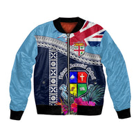Fiji Lelean Memorial School Bomber Jacket Tapa and Polynesian Tribal Pattern LT03 Unisex Blue - Polynesian Pride