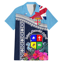 Fiji Lelean Memorial School Family Matching Mermaid Dress and Hawaiian Shirt Tapa and Polynesian Tribal Pattern LT03 Dad's Shirt - Short Sleeve Blue - Polynesian Pride