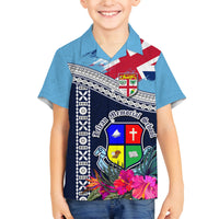 Fiji Lelean Memorial School Family Matching Off Shoulder Maxi Dress and Hawaiian Shirt Tapa and Polynesian Tribal Pattern LT03 Son's Shirt Blue - Polynesian Pride