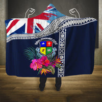 Fiji Lelean Memorial School Hooded Blanket Tapa and Polynesian Tribal Pattern LT03 One Size Blue - Polynesian Pride