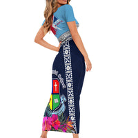 Fiji Lelean Memorial School Short Sleeve Bodycon Dress Tapa and Polynesian Tribal Pattern LT03 - Polynesian Pride