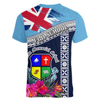 Fiji Lelean Memorial School Women V Neck T Shirt Tapa and Polynesian Tribal Pattern LT03 - Polynesian Pride