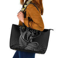 New Zealand Valentine's Day Leather Tote Bag Silver Fern and Line Art Love Couple