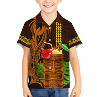 Hawaii Tiki Mask Cocktail Family Matching Tank Maxi Dress and Hawaiian Shirt Kakau Tattoo LT03 Son's Shirt Brown - Polynesian Pride
