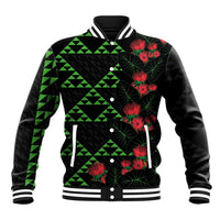Hawaiian Green Kakau Art Tattoo-Ohia Lehua and Taro Leaves Baseball Jacket LT03 Unisex Black-Green - Polynesian Pride