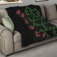 Hawaiian Green Kakau Art Tattoo-Ohia Lehua and Taro Leaves Quilt