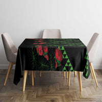 Hawaiian Green Kakau Art Tattoo-Ohia Lehua and Taro Leaves Tablecloth