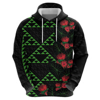 Hawaiian Green Kakau Art Tattoo-Ohia Lehua and Taro Leaves Zip Hoodie