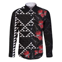 Hawaiian White Kakau Art Tattoo-Ohia Lehua and Taro Leaves Family Matching Puletasi and Hawaiian Shirt