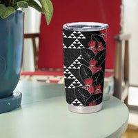 Hawaiian White Kakau Art Tattoo-Ohia Lehua and Taro Leaves Tumbler Cup