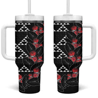 Hawaiian White Kakau Art Tattoo-Ohia Lehua and Taro Leaves Tumbler With Handle