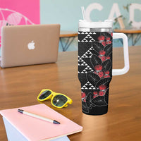 Hawaiian White Kakau Art Tattoo-Ohia Lehua and Taro Leaves Tumbler With Handle