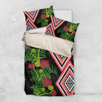 Aotearoa Tukutuku Motif Bedding Set Pohutukawa and Fern Leaves