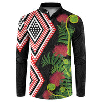 Aotearoa Tukutuku Motif Button Sweatshirt Pohutukawa and Fern Leaves