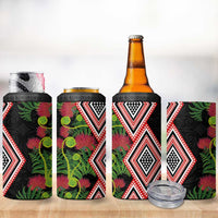 Aotearoa Tukutuku Motif 4 in 1 Can Cooler Tumbler Pohutukawa and Fern Leaves