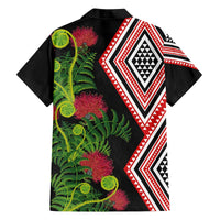 Aotearoa Tukutuku Motif Family Matching Off The Shoulder Long Sleeve Dress and Hawaiian Shirt Pohutukawa and Fern Leaves