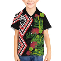 Aotearoa Tukutuku Motif Family Matching Tank Maxi Dress and Hawaiian Shirt Pohutukawa and Fern Leaves