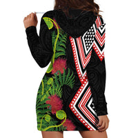 Aotearoa Tukutuku Motif Hoodie Dress Pohutukawa and Fern Leaves