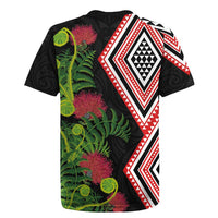 Aotearoa Tukutuku Motif Rugby Jersey Pohutukawa and Fern Leaves