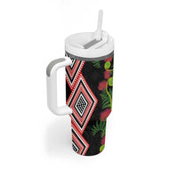 Aotearoa Tukutuku Motif Tumbler With Handle Pohutukawa and Fern Leaves