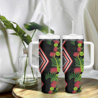 Aotearoa Tukutuku Motif Tumbler With Handle Pohutukawa and Fern Leaves