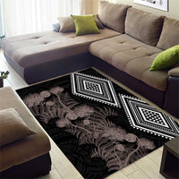 Aotearoa Tukutuku Motif Area Rug Pohutukawa and Fern Leaves Grayscale Color