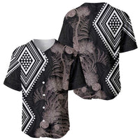 Aotearoa Tukutuku Motif Baseball Jersey Pohutukawa and Fern Leaves Grayscale Color
