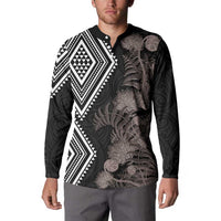 Aotearoa Tukutuku Motif Button Sweatshirt Pohutukawa and Fern Leaves Grayscale Color LT03 - Polynesian Pride