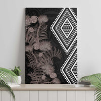 Aotearoa Tukutuku Motif Canvas Wall Art Pohutukawa and Fern Leaves Grayscale Color