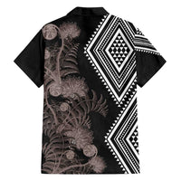 Aotearoa Tukutuku Motif Family Matching Puletasi and Hawaiian Shirt Pohutukawa and Fern Leaves Grayscale Color