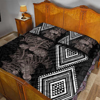 Aotearoa Tukutuku Motif Quilt Bed Set Pohutukawa and Fern Leaves Grayscale Color