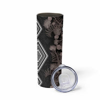 Aotearoa Tukutuku Motif Skinny Tumbler Pohutukawa and Fern Leaves Grayscale Color