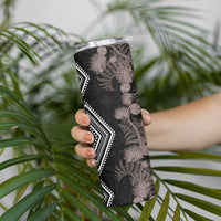 Aotearoa Tukutuku Motif Skinny Tumbler Pohutukawa and Fern Leaves Grayscale Color