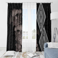 Aotearoa Tukutuku Motif Window Curtain Pohutukawa and Fern Leaves Grayscale Color