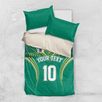 Custom Cook Islands Rugby Bedding Set Tatau Art Sport Style Green Color