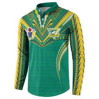 Custom Cook Islands Rugby Button Sweatshirt Tatau Art Sport Style Green Color LT03 - Polynesian Pride