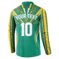 Custom Cook Islands Rugby Button Sweatshirt Tatau Art Sport Style Green Color LT03 - Polynesian Pride
