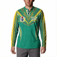 Custom Cook Islands Rugby Button Sweatshirt Tatau Art Sport Style Green Color LT03 - Polynesian Pride