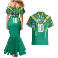 Custom Cook Islands Rugby Couples Matching Mermaid Dress and Hawaiian Shirt Tatau Art Sport Style Green Color