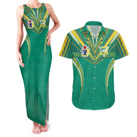 Custom Cook Islands Rugby Couples Matching Tank Maxi Dress and Hawaiian Shirt Tatau Art Sport Style Green Color
