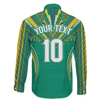 Custom Cook Islands Rugby Family Matching Long Sleeve Bodycon Dress and Hawaiian Shirt Tatau Art Sport Style Green Color