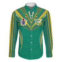 Custom Cook Islands Rugby Family Matching Off The Shoulder Long Sleeve Dress and Hawaiian Shirt Tatau Art Sport Style Green Color